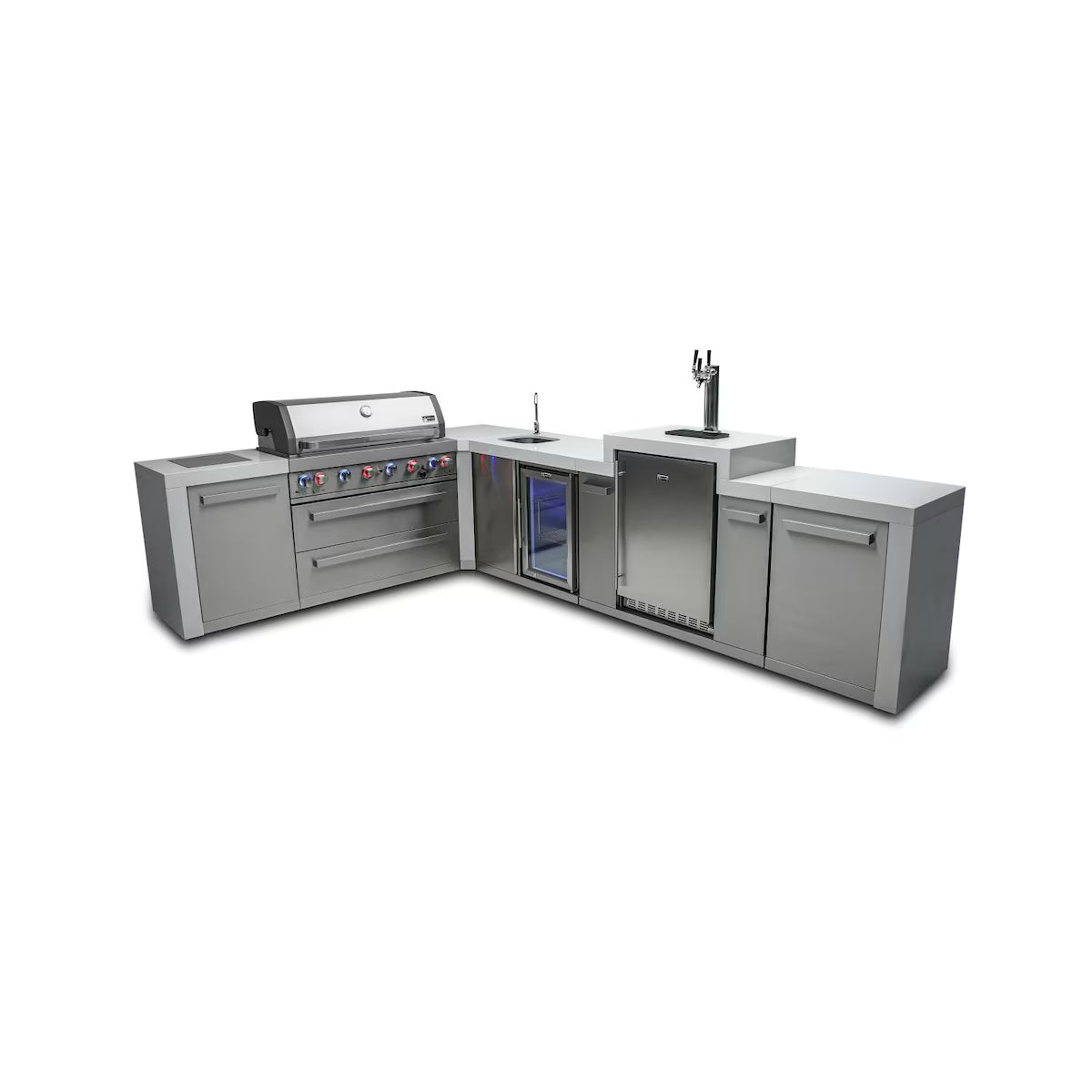 Mont Alpi 11.5 Ft L-Shaped  Outdoor Kitchen Island w/ Side Burner, Beverage Center & Kegerator