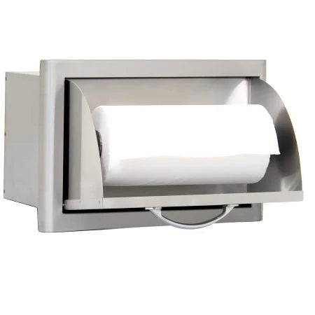 Stainless steel outdoor kitchen paper towel holder with roll storage and mounting bracket