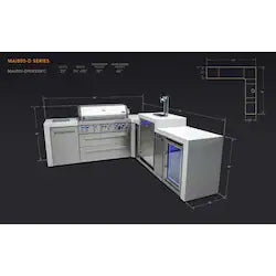 Mont Alpi Deluxe Series 8 Ft L-Shaped Outdoor Kitchen Island w/ Side Burner, Kegerator, & Fridge