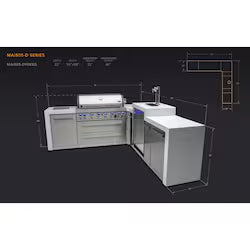 Mont Alpi Deluxe Series 8 Ft L-Shaped Outdoor Kitchen Island w/ Side Burner & Kegerator