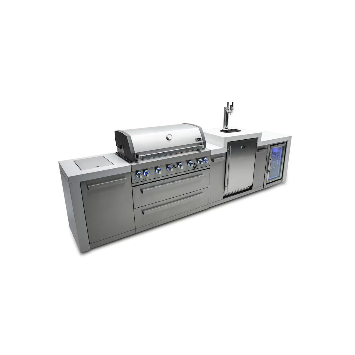 Mont Alpi Deluxe Series 12 Ft Outdoor Kitchen Island w/ Side Burner, Fridge, & Kegerator