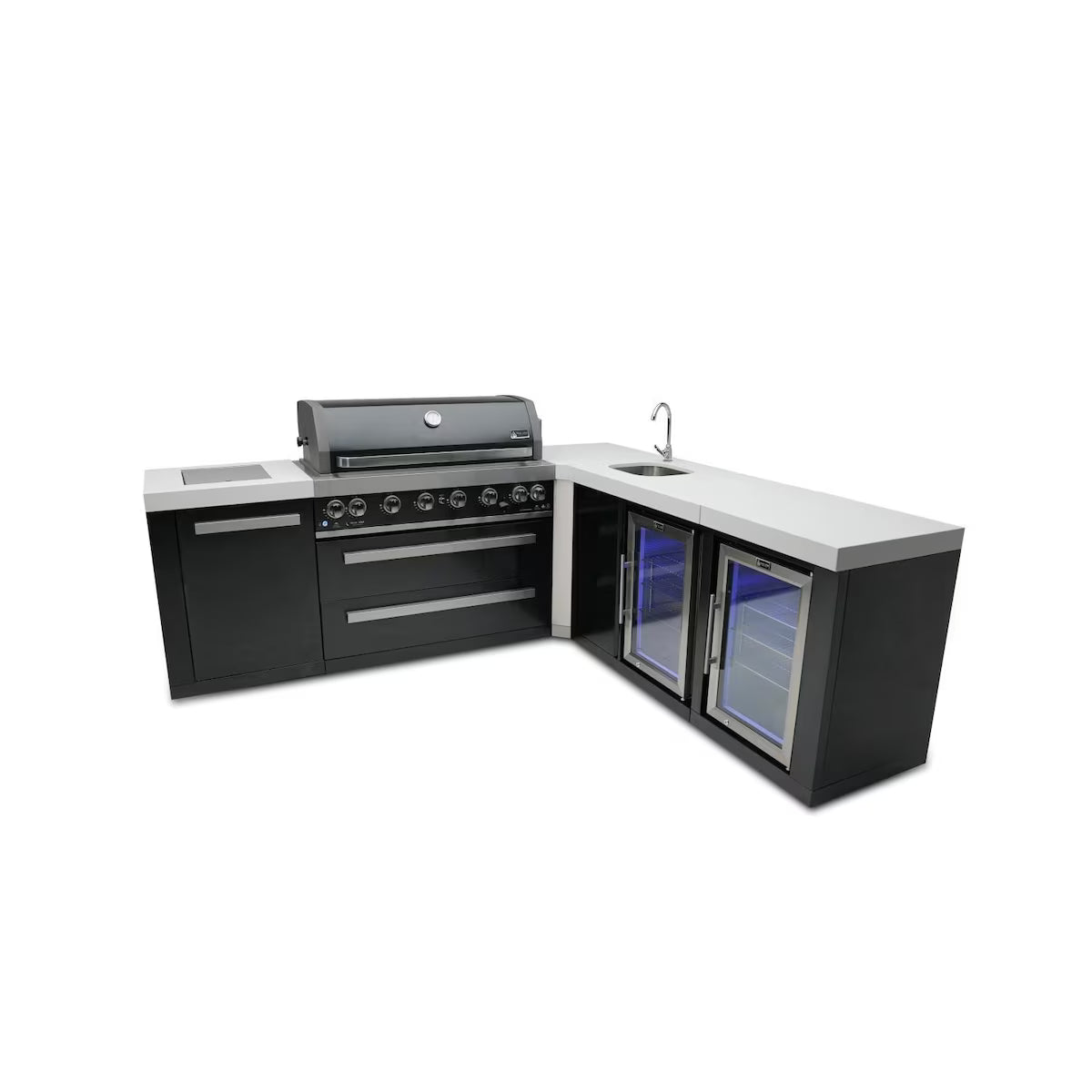 Mont Alpi Black Series 8 Ft L-Shaped  Outdoor Kitchen Island w/ Side Burner & Beverage Center
