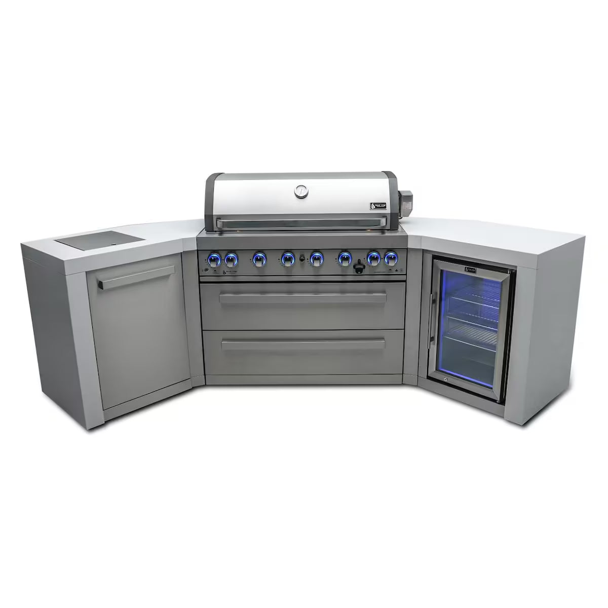 Mont Alpi Deluxe Series 9.5 Ft U-Shaped  Outdoor Kitchen Island w/ Side Burner & Fridge