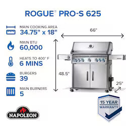 Napoleon Rogue Pro-S 625 5-Burner Gas Grill w/ IR & Side Burner