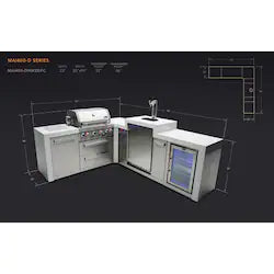 Mont Alpi Deluxe Series 7 Ft L-Shape  Outdoor Kitchen Island w/ Side Burner, Kegerator & Fridge