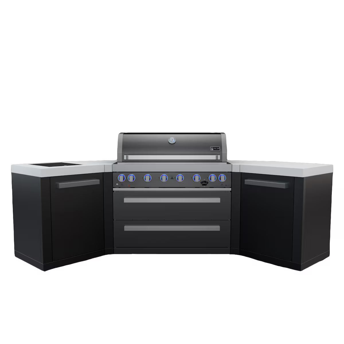 Mont Alpi Black Series 8 Ft U-Shaped Propane Outdoor Kitchen Island w/ Side Burner