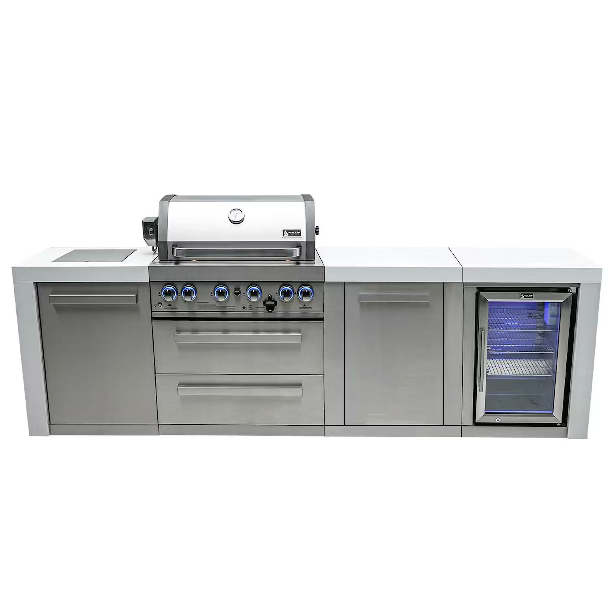 Mont Alpi Deluxe Series 9 Ft Outdoor Kitchen Island w/ Side Burner & Refrigerator