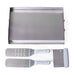 Stainless steel flat-top griddle with two slotted spatulas and one scraper tool