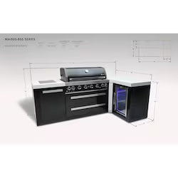 Mont Alpi Black Series 8.5 Ft L-Shaped Outdoor Kitchen Island w/ Side Burner & Fridge