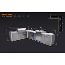 Mont Alpi 11.5 Ft L-Shaped  Outdoor Kitchen Island w/ Side Burner, Beverage Center & Kegerator