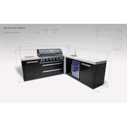 Mont Alpi Black Series 8 Ft L-Shaped Outdoor Kitchen Island w/ Side Burner & Beverage Center