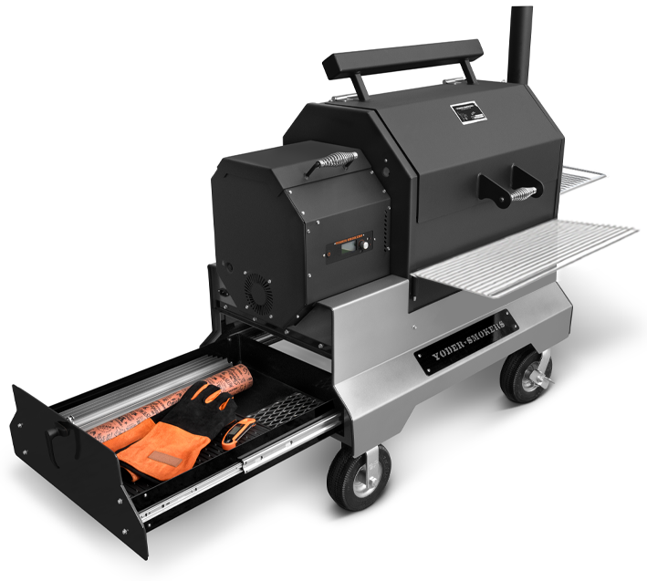 Yoder Smokers Competition Cart W/ Storage Drawer, Stainless Steel Shelves + 10" Wheels+2nd Level Slide Out