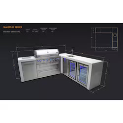 Mont Alpi Deluxe Series 8 Ft L-Shaped Outdoor Kitchen Island w/ Side Burner, Beverage Center & Fridge