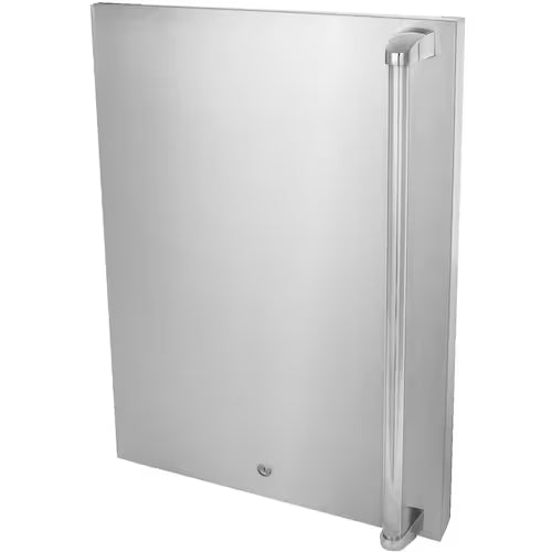Stainless steel outdoor kitchen cabinet with vertical handle and flat front design