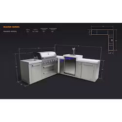 Mont Alpi Original Series 8 Ft L-Shaped Outdoor Kitchen Island w/ Side Burner & Kegerator