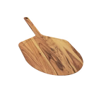 Acacia wood pizza peel with round blade and wooden handle for outdoor kitchen use