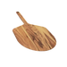 Acacia wood pizza peel with round blade and wooden handle for outdoor kitchen use