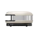 Stainless steel Airstream travel trailer with rounded aluminum body and black hitch, side view