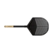 Stainless steel pizza peel with black perforated head and wooden handle for outdoor kitchen