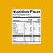 Nutrition Facts label on yellow background showing dietary information and ingredients