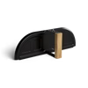 Kamado dome door with black exterior and tan wood handle detail