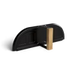 Kamado dome door with black exterior and tan wood handle detail