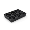 Cast iron 6-cup muffin pan with non-stick surface and handles on dark background
