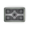 Stainless steel dough tray with four compartments and center divider, top view