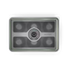 Stainless steel dough tray with four compartments and center divider, top view