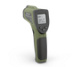Gozney infrared thermometer gun with olive green body, black handle, and digital display showing temperature reading