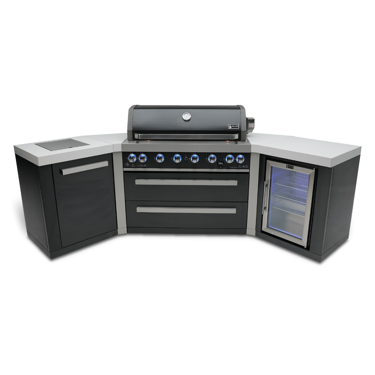 MONT ALPI 805 BLACK STAINLESS STEEL ISLAND WITH 45-DEGREE CORNERS AND A FRIDGE CABINET