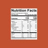 Nutrition Facts label on orange background showing serving size, calories, and dietary information