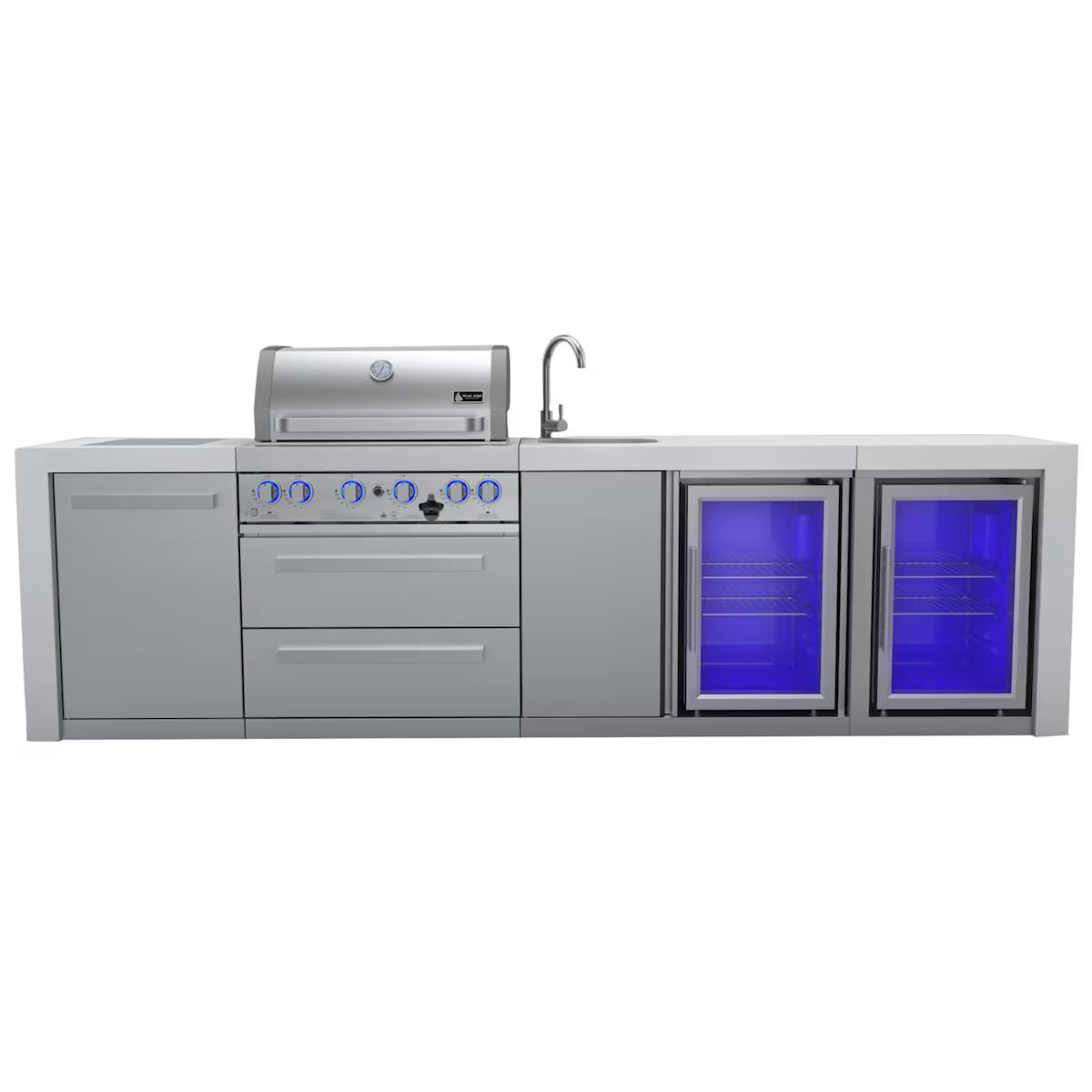 Mont Alpi Deluxe Series 10 Ft  Outdoor Kitchen Island w/ Side Burner, Beverage Center & Fridge