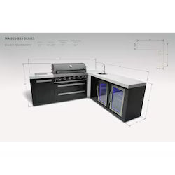 Mont Alpi Black Series 8 Ft L-Shaped  Outdoor Kitchen Island w/ Side Burner & Beverage Center
