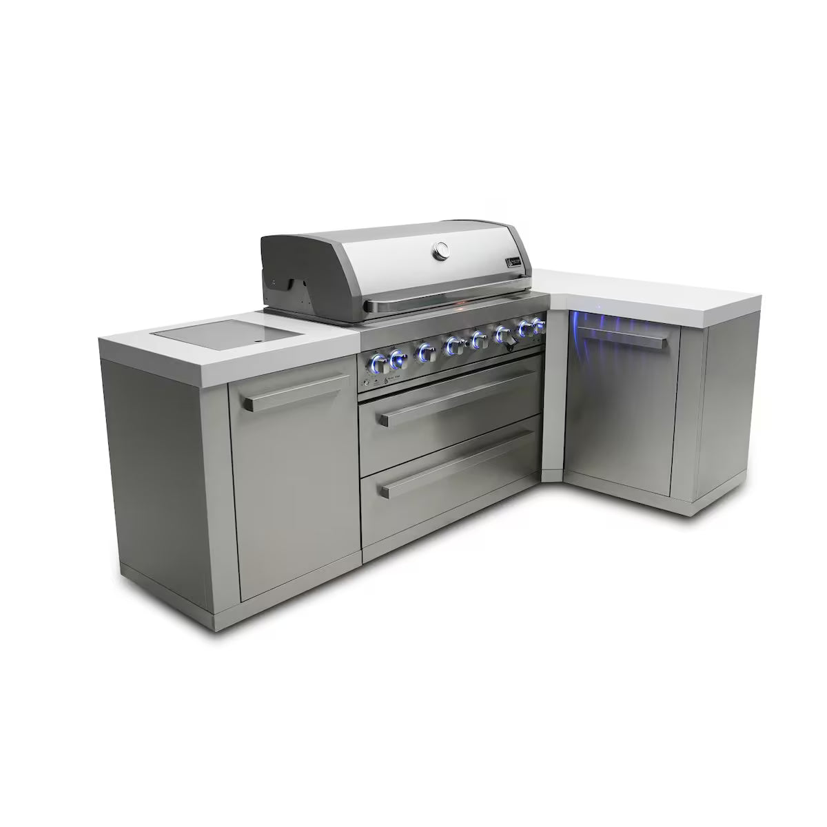 Mont Alpi Original Series 8 Ft L-Shaped  Outdoor Kitchen Island w/ Side Burner