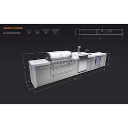 Mont Alpi Deluxe Series 15 Ft Outdoor Kitchen Island w/ Side Burner, Beverage Center & Kegerator