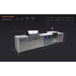 Mont Alpi Deluxe Series 14 Ft  Outdoor Kitchen Island w/ Side Burner, Beverage Center, & Kegerator