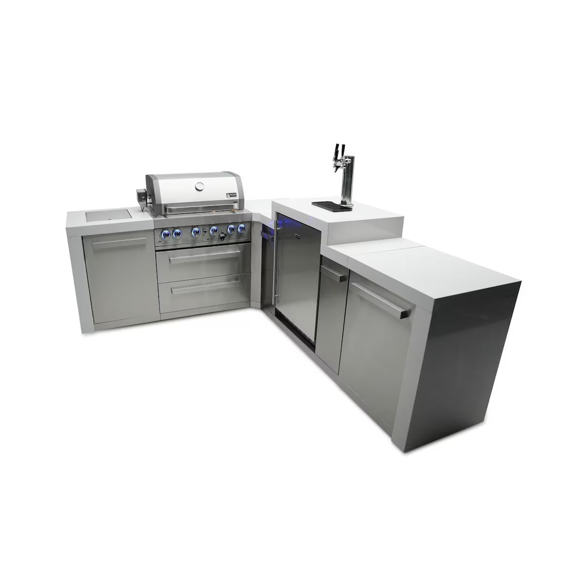 Mont Alpi Deluxe Series 7 Ft L-Shaped Outdoor Kitchen Island w/ Side Burner & Kegerator