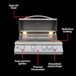 Blaze Premium LTE+ 32" 4-Burner Freestanding Gas Grill With Rear Infrared Burner And Grill Lights