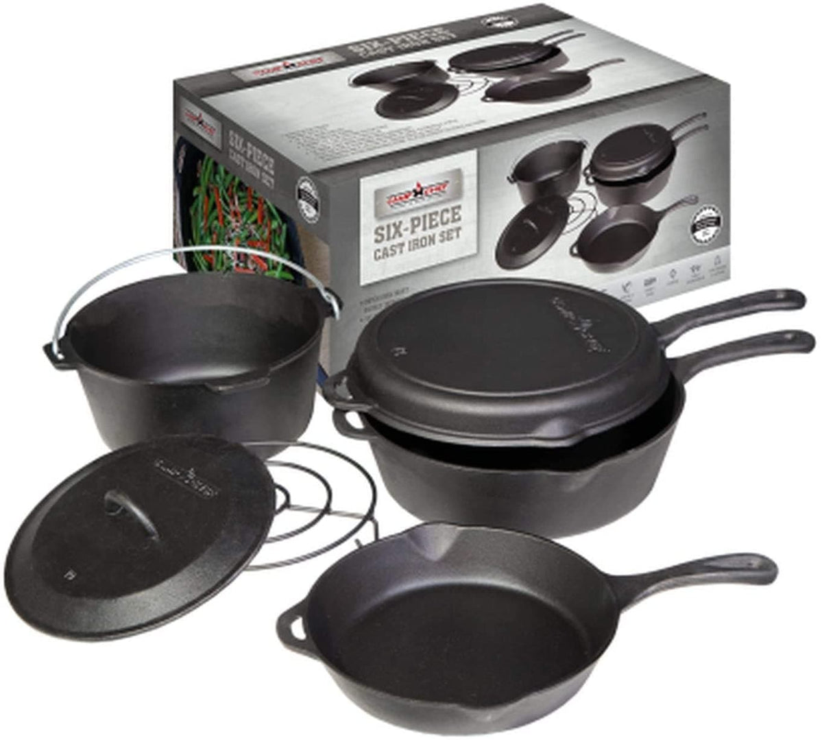 Camp Chef 6 Piece Seasoned Cast Iron Cookware Set